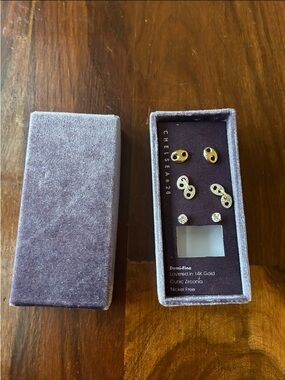Chelsea28 Gold Tone Stud Earring Trio with Clear Stones - Purple Box